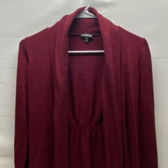 Express Open Cardigan Women's Medium Maroon Black Heathered Ladies Long Sleeve - Picture 2 of 11
